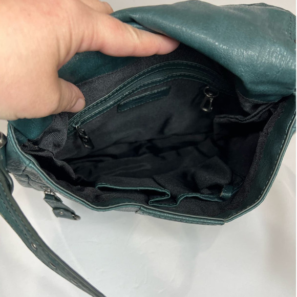 Jessica Simpson Large Green Faux Leather Shoulder Tote Handbag Purse Silver - Picture 6 of 10